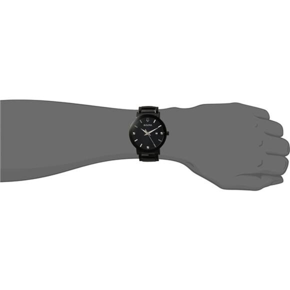 Men's 3-Hand Quartz Watch with Diamond Dial and Edge to Edge Crystal Black - Picture 4 of 5